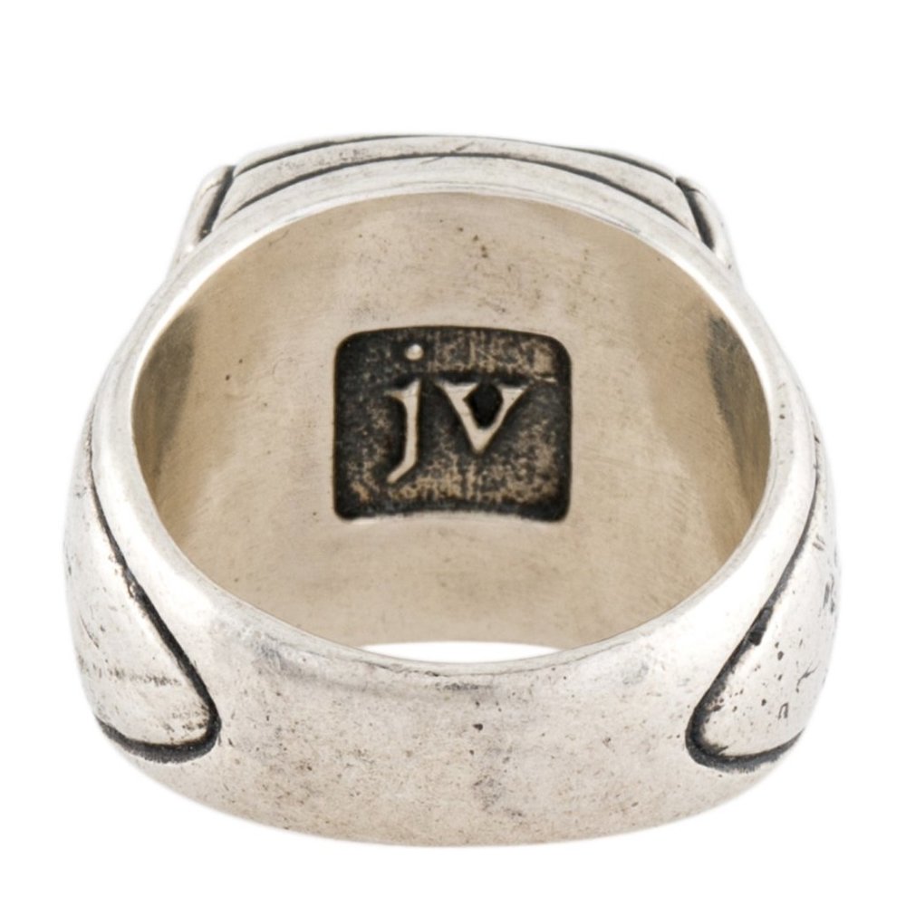 JOHN VARVATOS STERLING SILVER 925 HAMMERED SIGNET RING - Picture 3 of 4